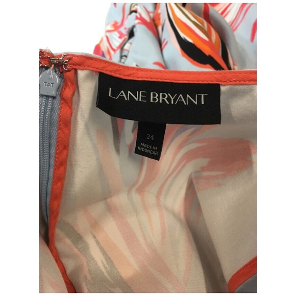 Lane Bryant Tropical V Neck Brush Stroke Sleeveless Belted Dress Light Blue 24 - Picture 10 of 13